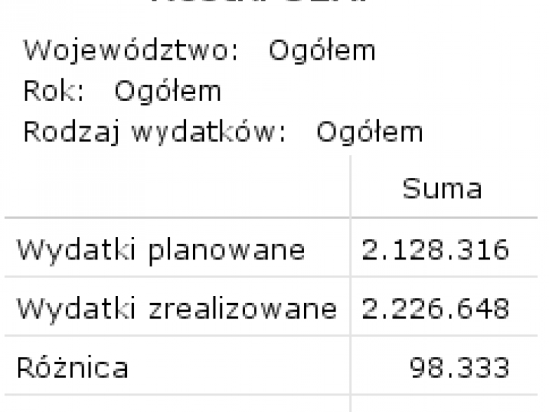 Tabela 1. Wygląd kostki maksymalnie „zwiniętej” – widoczne tylko podsumowania ogółem