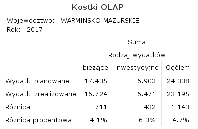 Tabela 5. Ten widok kostki umożliwia wgląd w dane dotyczące wybranego województwa i wybranego roku