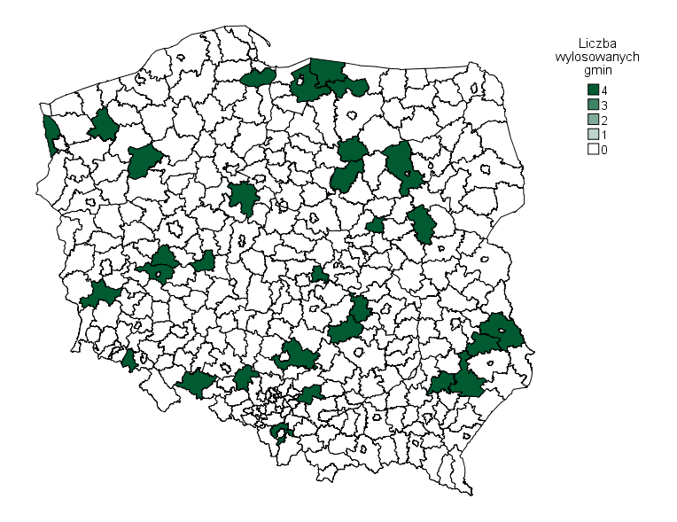 Rysunek 5. Powiaty wylosowane w ramach losowania zespołowego